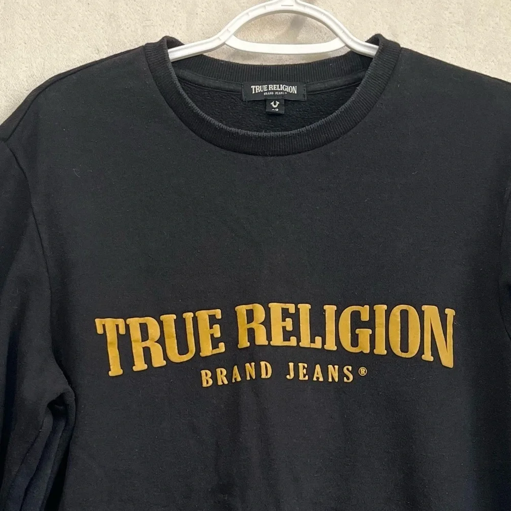 True Religion Arch Logo Black Crew Neck Sweatshirt Sz Small Unisex